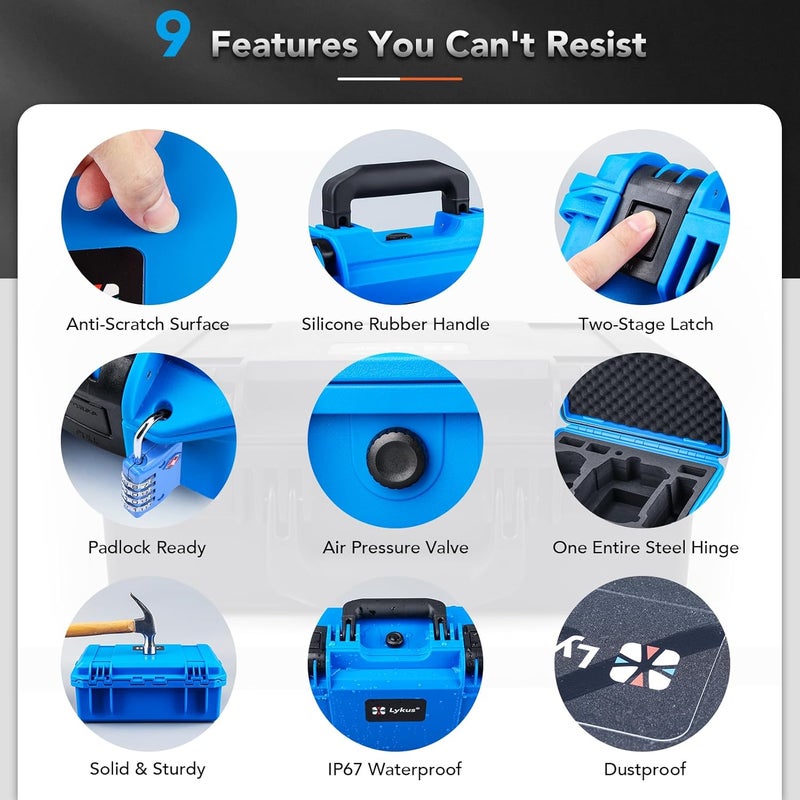 Lykus Titan MM410 Waterproof Hard Case (Blue) for DJI Mini 4 Pro/Mini 3/Pro and DJI RC 2/RC/RC-N2/N1, Support 7 batteries and RC lanyard [CASE ONLY] - Image 5